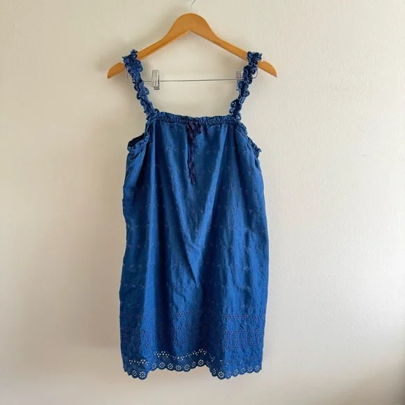 Gap x Doen Blue Eyelet Shift Mini Dress size Medium - Picture 3 of 9